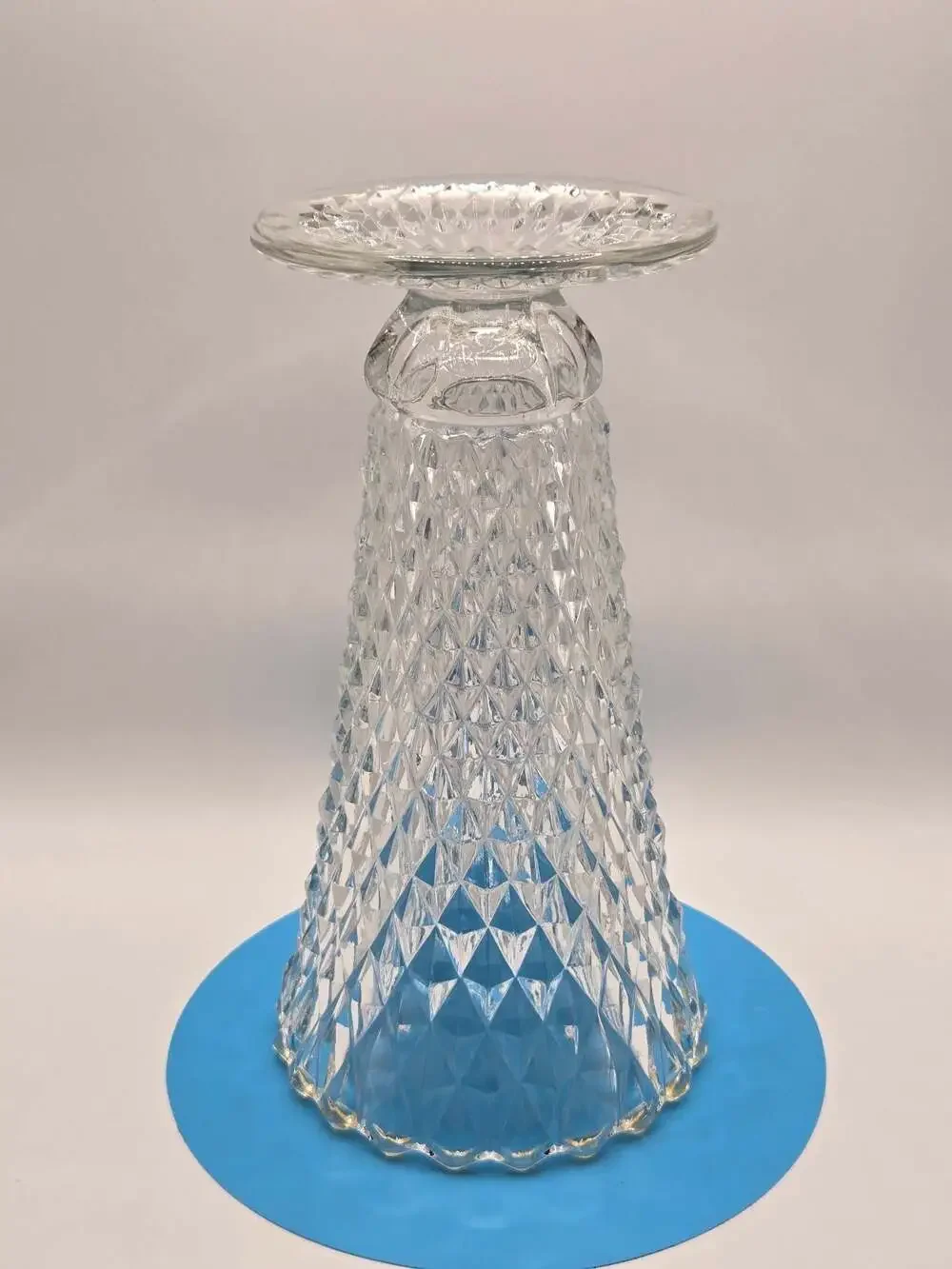 VTG Indiana Glass Diamond Point Clear Footed Pedestal Vase
